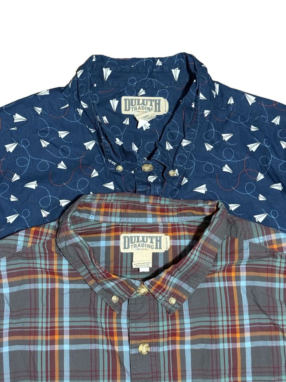 LOT OF 2 Duluth Trading Relaxed Fit Button Down Shirts Mens 3XL BBQ Plaid Planes